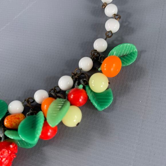 MIRIAM HASKELL 1920s White Multi Color Fruit Beaded Art Deco Choker Necklace - Picture 3 of 5